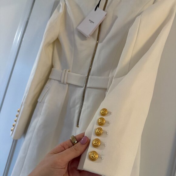NWT Balmain Wool Mini Dress Jacket With Gold Tone Buttons Lapel Sz 44 - Picture 11 of 11